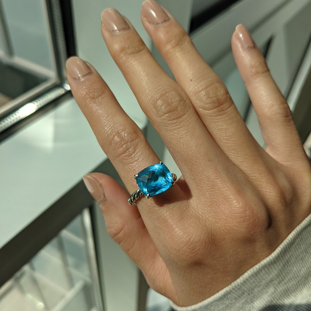 David Yurman Chatelaine Large Oblong Blue Topaz Ring (size 6)